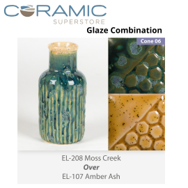 Moss Creek EL208 over Amber Ash EL107 Glaze Combination Moss Creek EL208 over Amber Ash EL107 Glaze Combination